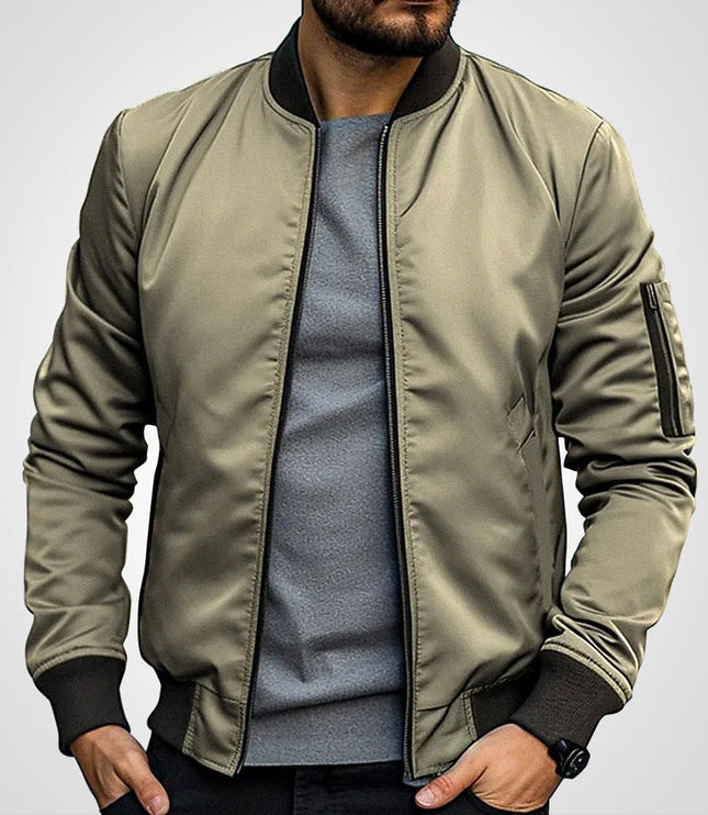 Men's Classic Slim-Fit Zip-Up Bomber Jacket - Khaki