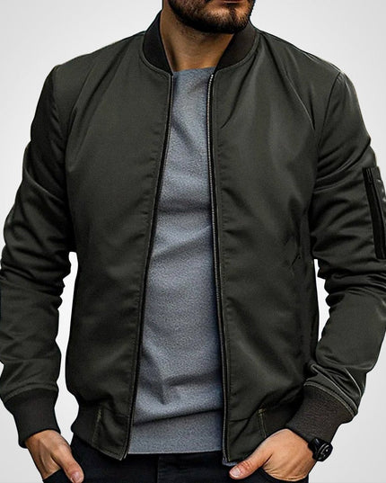 Men's Classic Slim-Fit Zip-Up Bomber Jacket - Olive Green