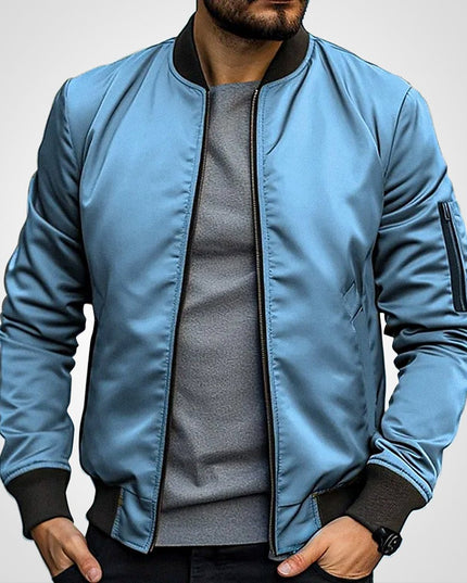 Men's Classic Slim-Fit Zip-Up Bomber Jacket - Blue
