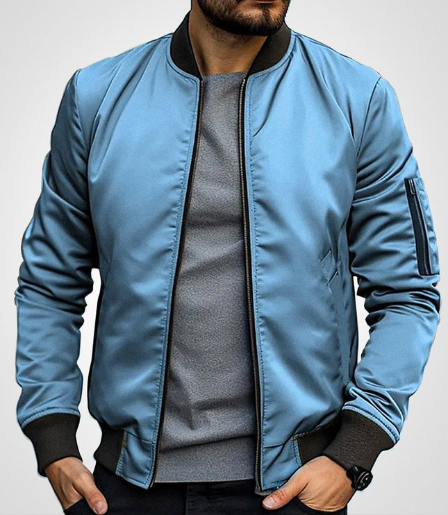Men's Classic Slim-Fit Zip-Up Bomber Jacket - Blue