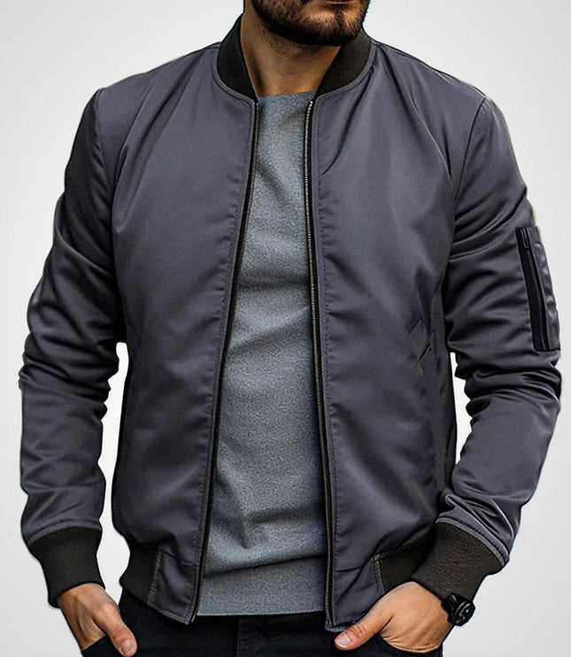 Men's Classic Slim-Fit Zip-Up Bomber Jacket - Dark Gray