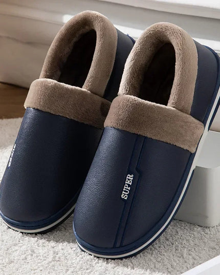Men's Closed Back Slippers with Plush Collar and Striped Sole