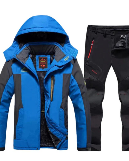 Men's Colour Block Hooded Winter Jacket and Trousers Set