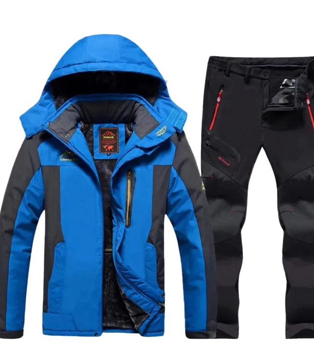 Men's Colour Block Hooded Winter Jacket and Trousers Set