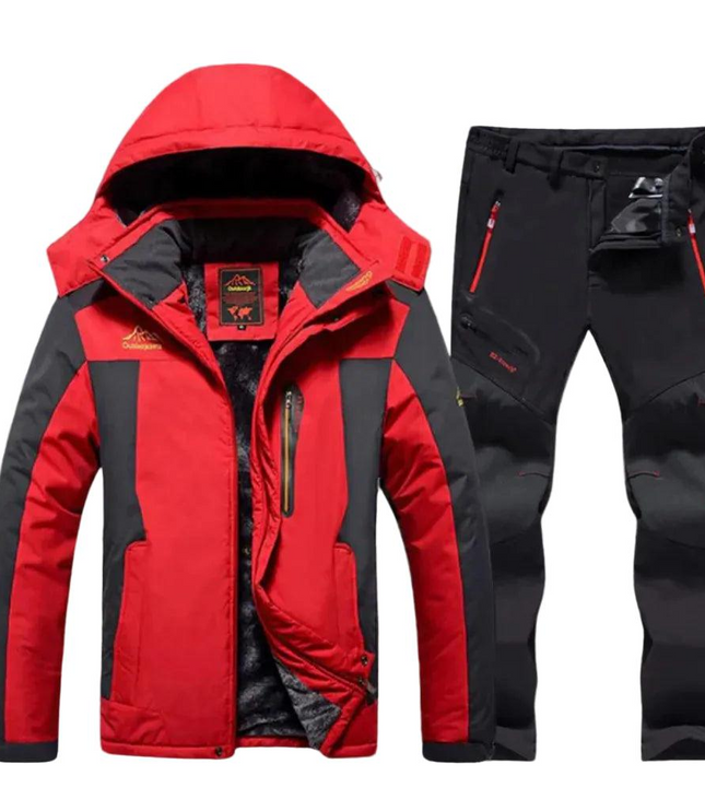 Men's Colour Block Hooded Winter Jacket and Trousers Set