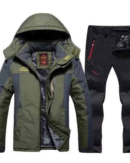 Men's Colour Block Hooded Winter Jacket and Trousers Set
