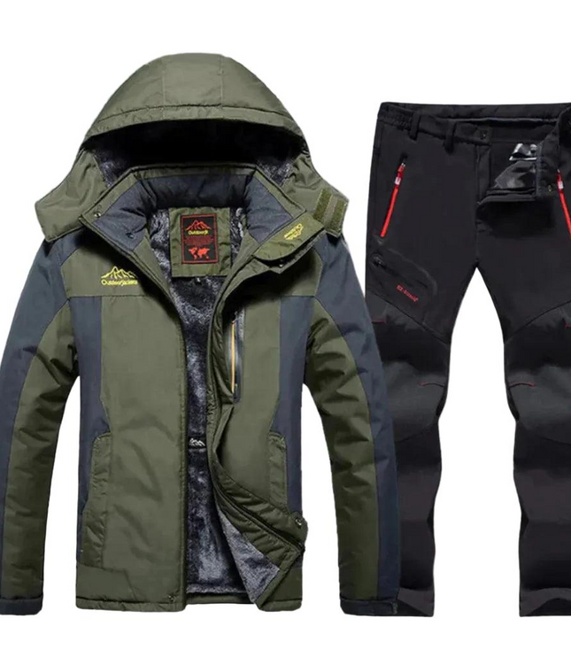 Men's Colour Block Hooded Winter Jacket and Trousers Set