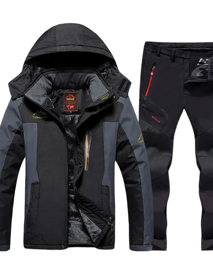 Men's Colour Block Hooded Winter Jacket and Trousers Set
