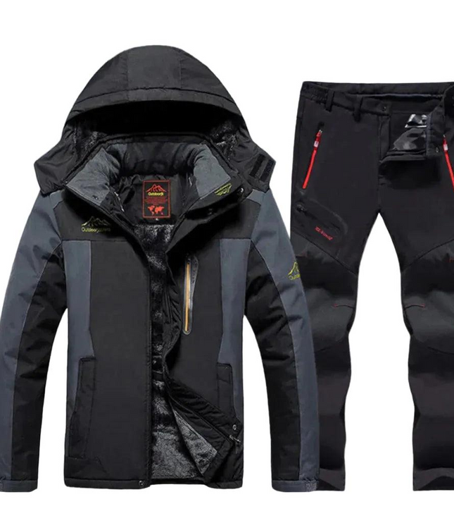 Men's Colour Block Hooded Winter Jacket and Trousers Set
