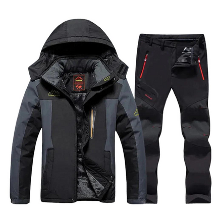 Men's Colour Block Hooded Winter Jacket and Trousers Set