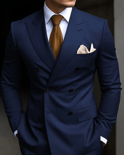 Dark navy double-breasted formal suit with tailored fit and structured lapels