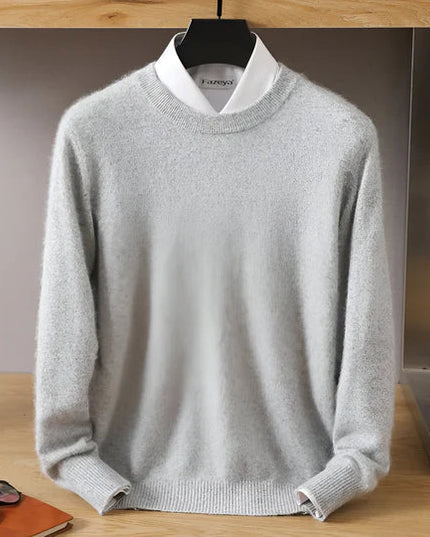 Men's Crew Neck Ribbed Edge Plain Knitted Jumper