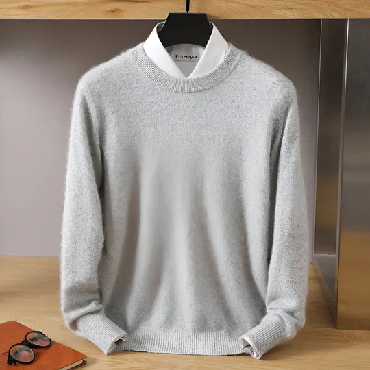 Men's Crew Neck Ribbed Edge Plain Knitted Jumper