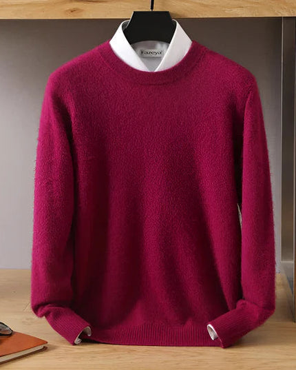 Men's Crew Neck Ribbed Edge Plain Knitted Jumper