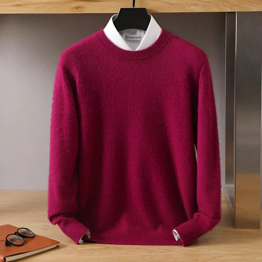 Men's Crew Neck Ribbed Edge Plain Knitted Jumper
