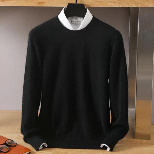Men's Crew Neck Ribbed Edge Plain Knitted Jumper