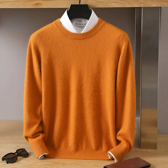 Men's Crew Neck Ribbed Edge Plain Knitted Jumper