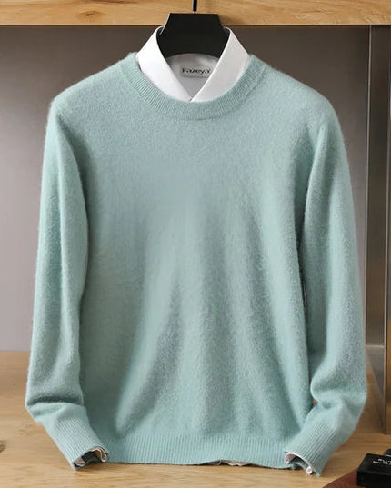 Men's Crew Neck Ribbed Edge Plain Knitted Jumper