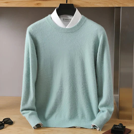 Men's Crew Neck Ribbed Edge Plain Knitted Jumper