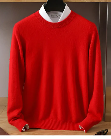 Men's Crew Neck Ribbed Edge Plain Knitted Jumper