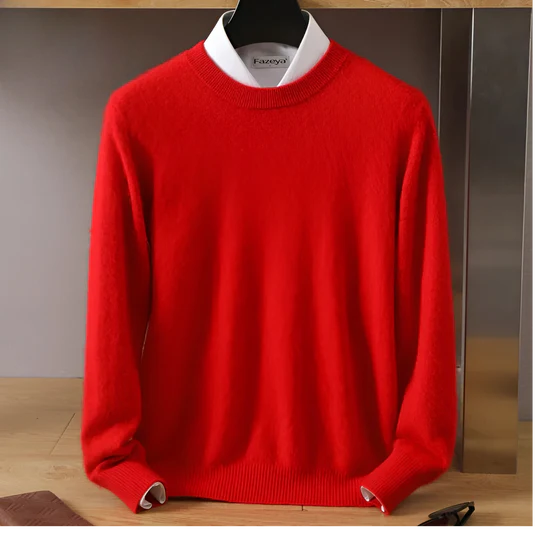 Men's Crew Neck Ribbed Edge Plain Knitted Jumper