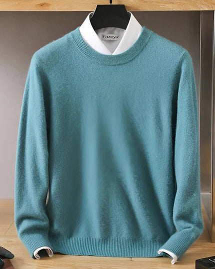 Men's Crew Neck Ribbed Edge Plain Knitted Jumper