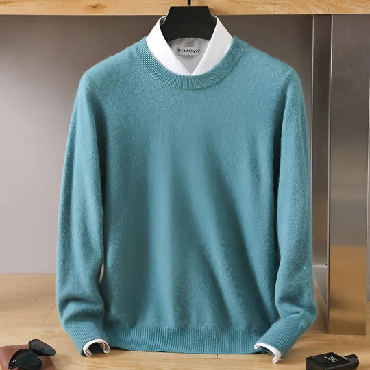 Men's Crew Neck Ribbed Edge Plain Knitted Jumper