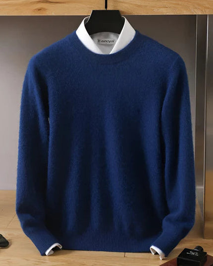Men's Crew Neck Ribbed Edge Plain Knitted Jumper