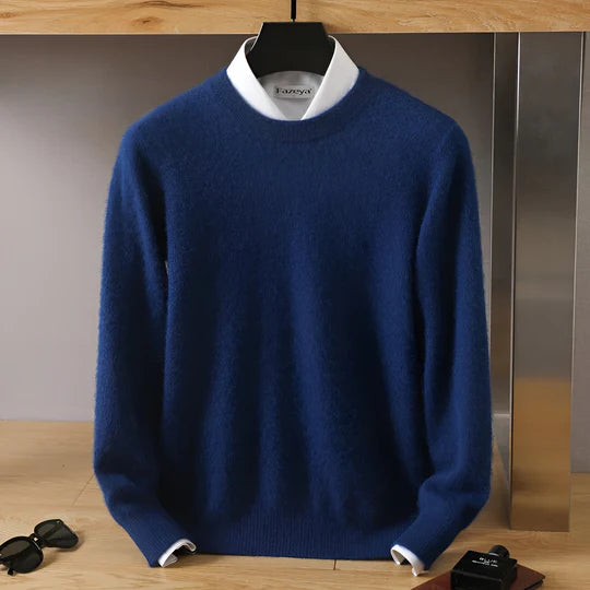 Men's Crew Neck Ribbed Edge Plain Knitted Jumper