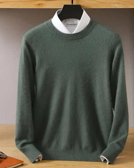 Men's Crew Neck Ribbed Edge Plain Knitted Jumper