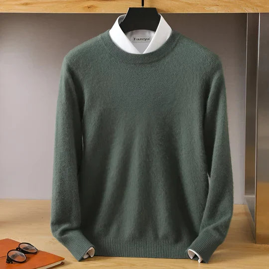 Men's Crew Neck Ribbed Edge Plain Knitted Jumper