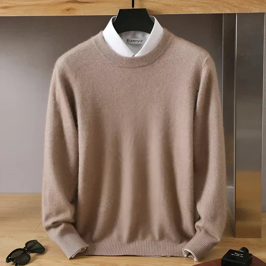 Men's Crew Neck Ribbed Edge Plain Knitted Jumper