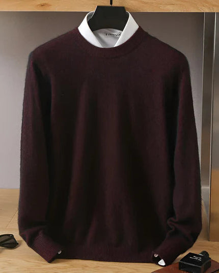 Men's Crew Neck Ribbed Edge Plain Knitted Jumper