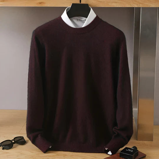 Men's Crew Neck Ribbed Edge Plain Knitted Jumper