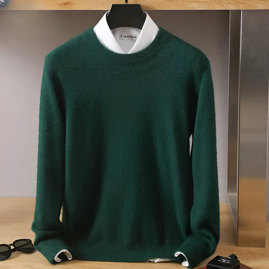 Men's Crew Neck Ribbed Edge Plain Knitted Jumper