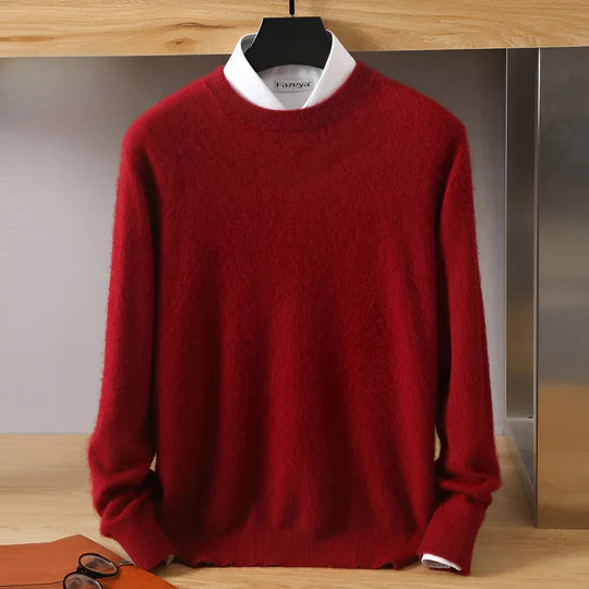 Men's Crew Neck Ribbed Edge Plain Knitted Jumper