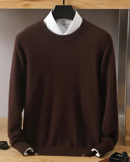 Men's Crew Neck Ribbed Edge Plain Knitted Jumper
