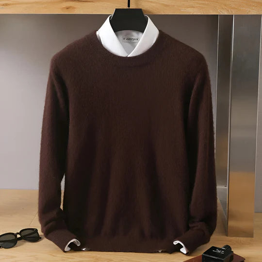Men's Crew Neck Ribbed Edge Plain Knitted Jumper