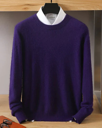 Men's Crew Neck Ribbed Edge Plain Knitted Jumper