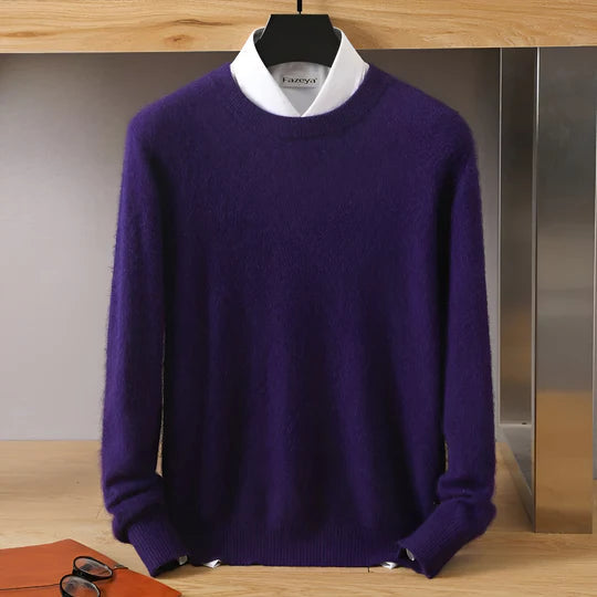Men's Crew Neck Ribbed Edge Plain Knitted Jumper