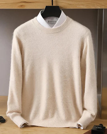 Men's Crew Neck Ribbed Edge Plain Knitted Jumper