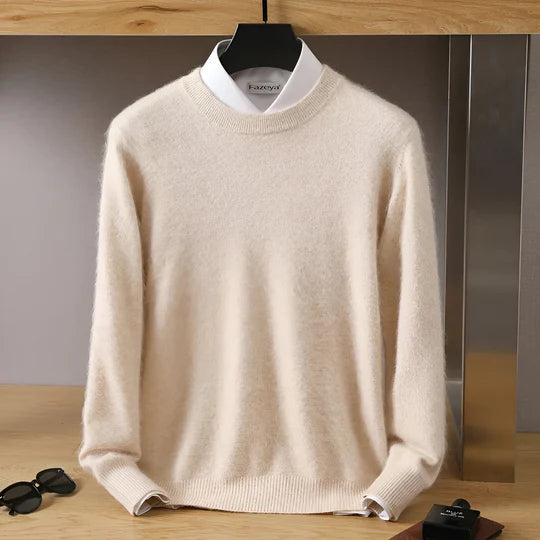 Men's Crew Neck Ribbed Edge Plain Knitted Jumper