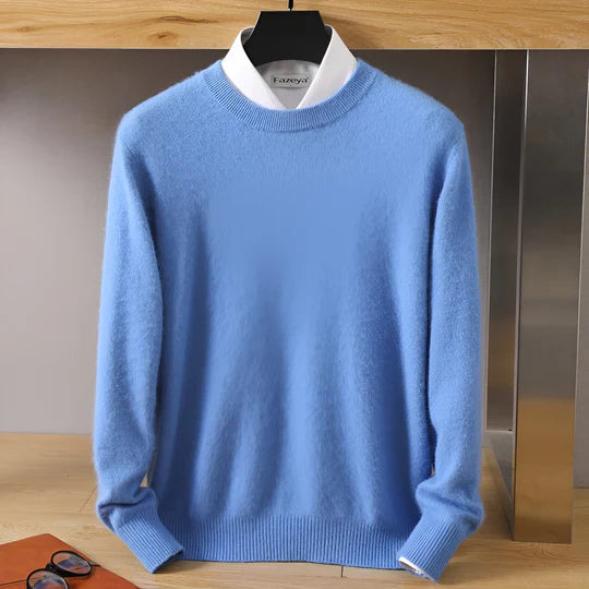 Men's Crew Neck Ribbed Edge Plain Knitted Jumper