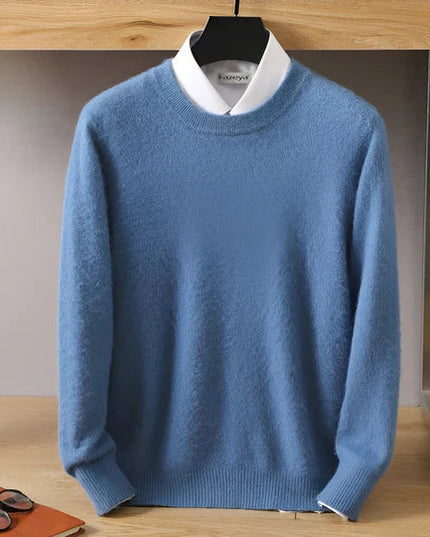 Men's Crew Neck Ribbed Edge Plain Knitted Jumper