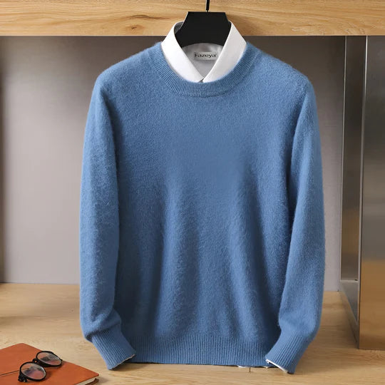Men's Crew Neck Ribbed Edge Plain Knitted Jumper