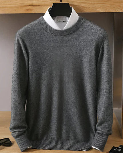 Men's Crew Neck Ribbed Edge Plain Knitted Jumper