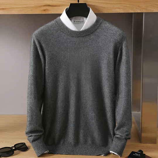 Men's Crew Neck Ribbed Edge Plain Knitted Jumper