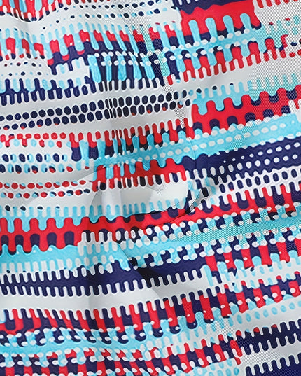 Men's Deep Sky Blue Graphic Swim Shorts Quick Dry Drawstring