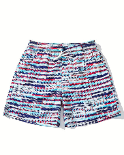 Men's Deep Sky Blue Graphic Swim Shorts Quick Dry Drawstring