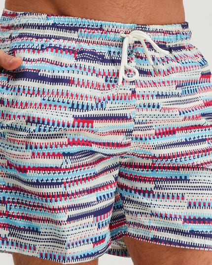 Men's Deep Sky Blue Graphic Swim Shorts Quick Dry Drawstring